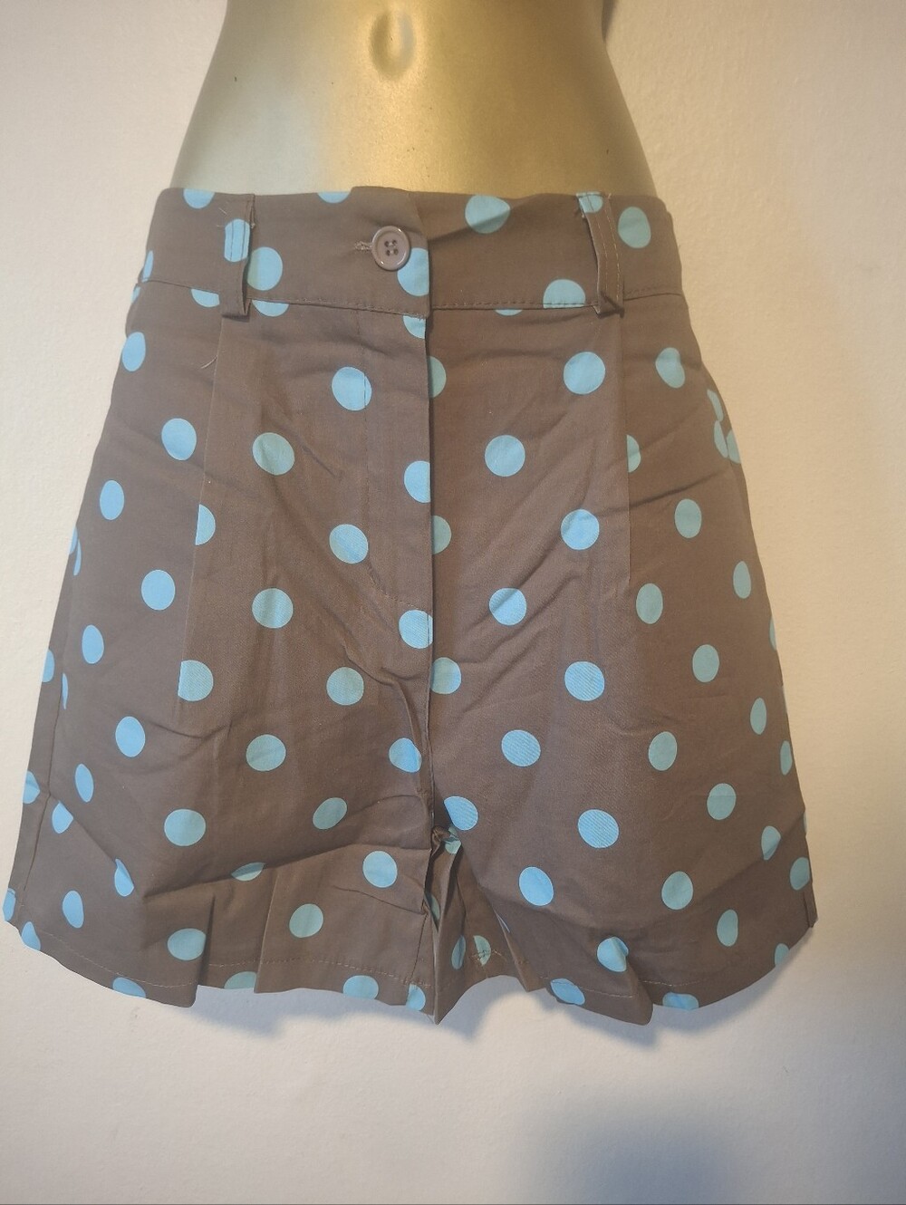 Itoo Italian Polka Dot High-Waist Women's Shorts - Brown with Light Blue Dots